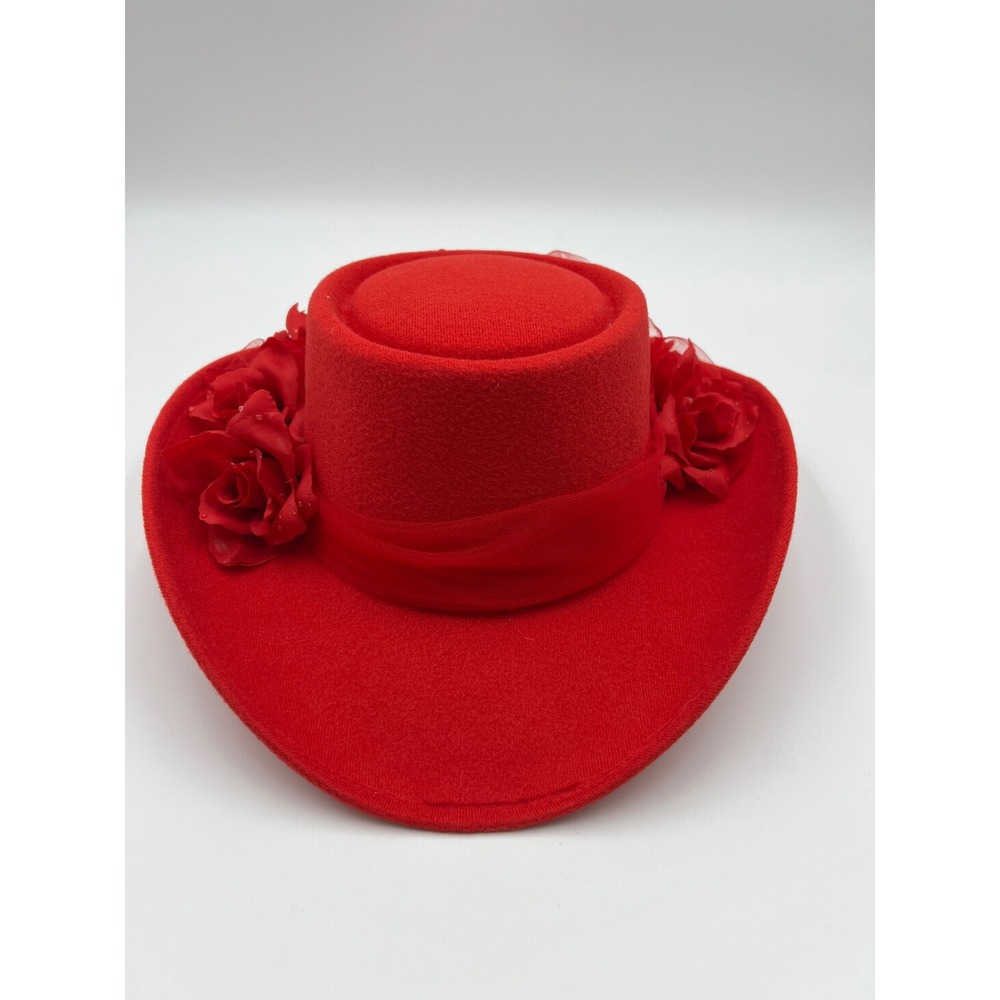 Palacios Enterprises Red Western Fashion Hat Vintage 80s Floral Rose Medium